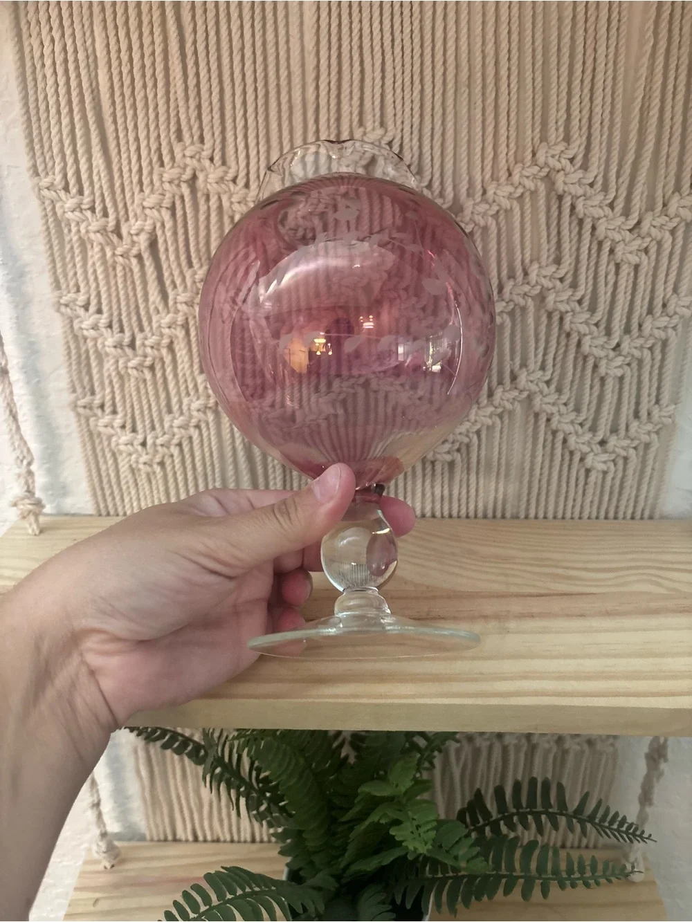 Vintage cranberry glass balloon pedestal vase